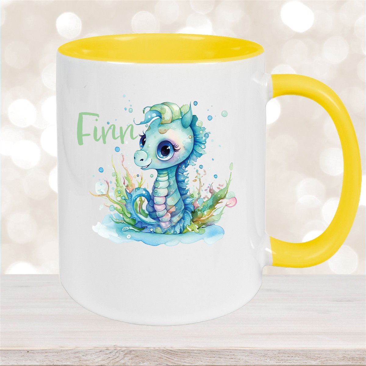 Tasse Wunschname Meerestiere-Seepferdchen #1 Keramik Kinderbecher versch. Farben
