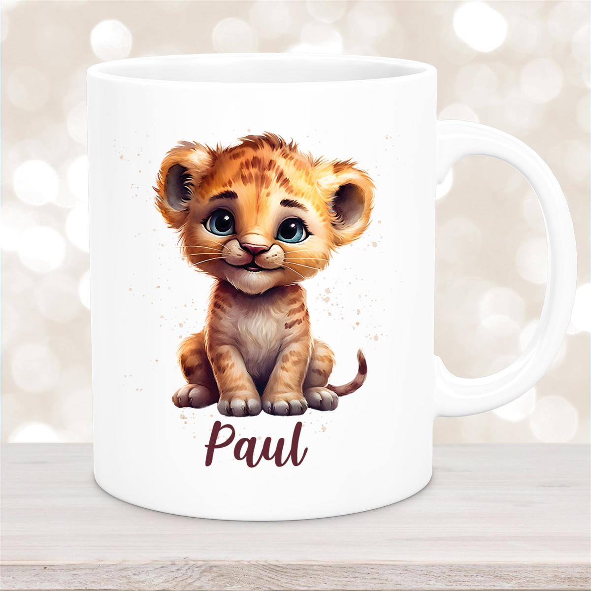 Tasse Wunschname Löwe #2 Keramik Kinderbecher Weiß