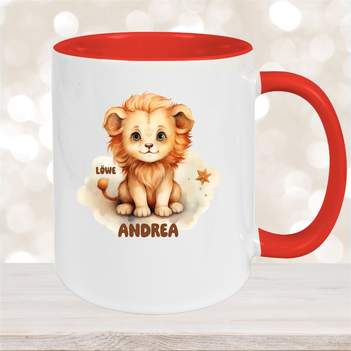 Tasse Sternzeichen Kinder Löwe #1 Wunschname Keramik Kinderbecher personalisiert Rot