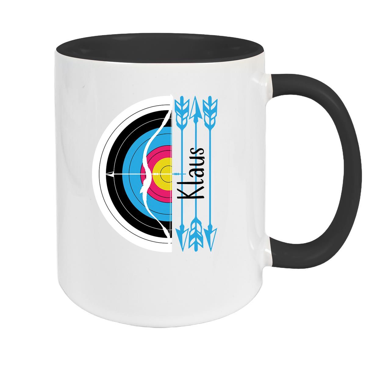 Tasse Bogenschütze 5 Wunschname Keramik personalisiert versch. Farben