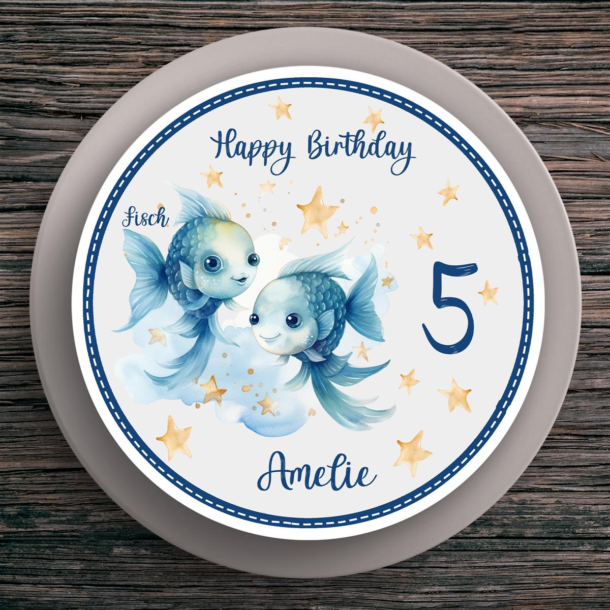 Tortenaufleger Geburtstag Sternzeichen Fische #1 Name & Zahl (20cm) Fondant Papier