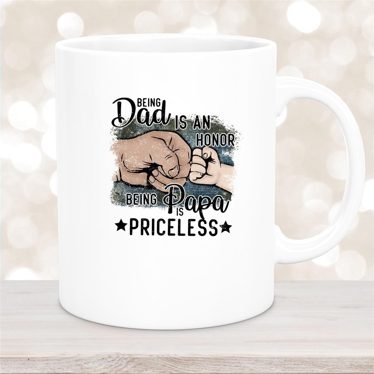 Tasse Vatertag 4 "Being Papa is Priceless" Keramik versch. Farben