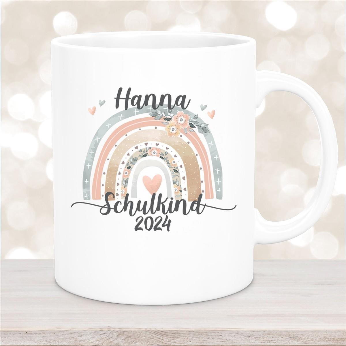 Tasse Schulkind 06 Wunschname Rainbow Keramik Kinderbecher Personalisiert versch. Farben
