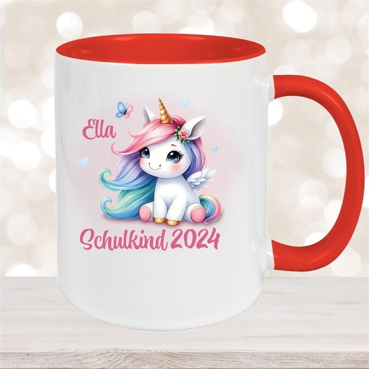 Tasse Schulkind 09 Wunschname Einhorn 2 Keramik Kinderbecher Personalisiert versch. Farben