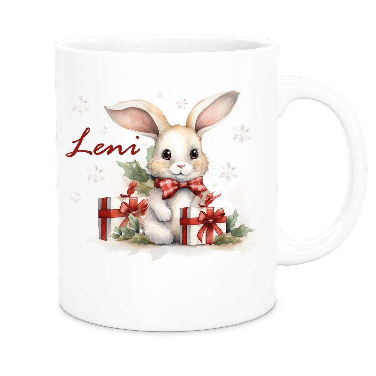 Tasse Wunschname Weihnachten Hase Sterne Keramik Kinderbecher versch. Farben