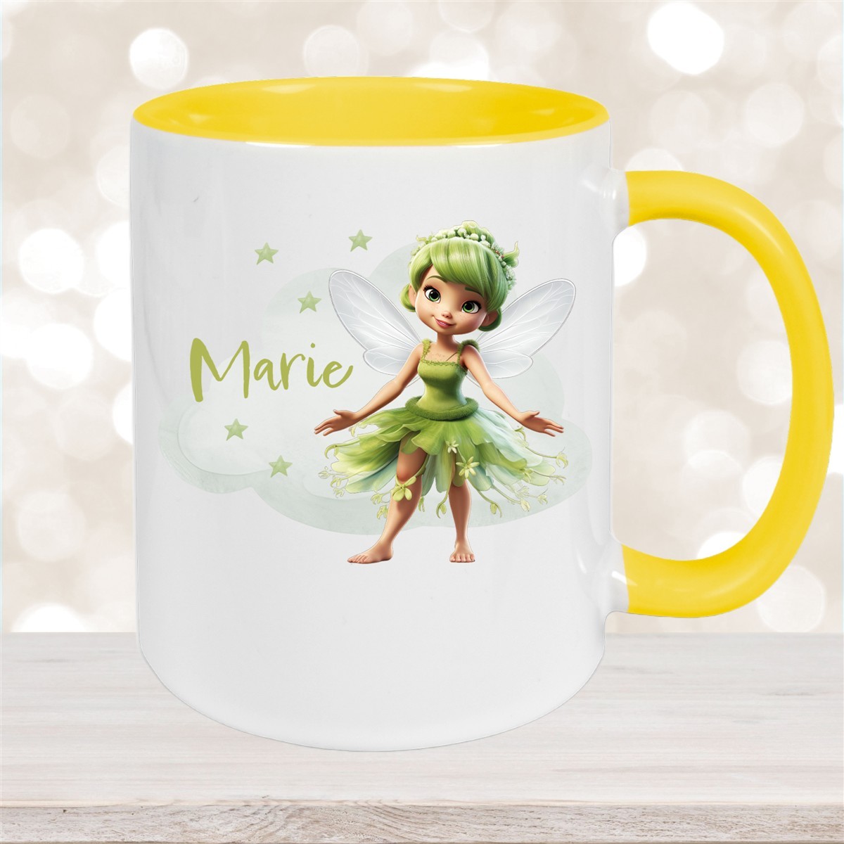 Tasse Fee #3 Wunschname Keramik Kinderbecher personalisiert Gelb