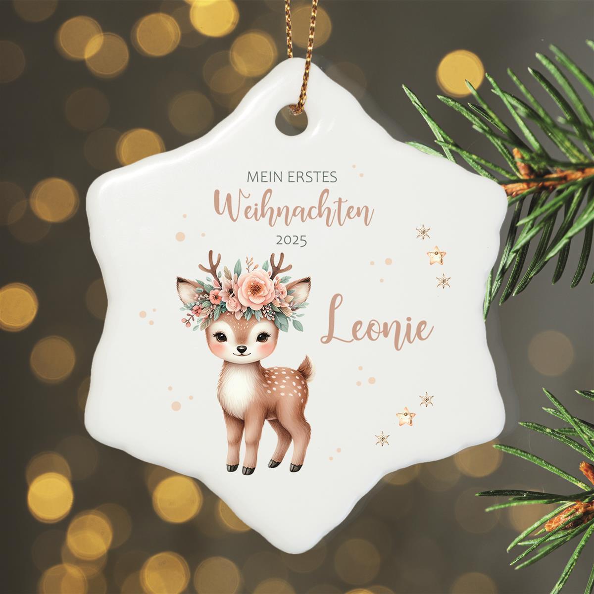 Weihnachtsanhänger personalisiert Reh mein erstes Weihnachten Name Motiv Anhänger Keramik, Weihnachtsschmuck, Weihnachtskugel, Christbaumschmuck versch. Formen
