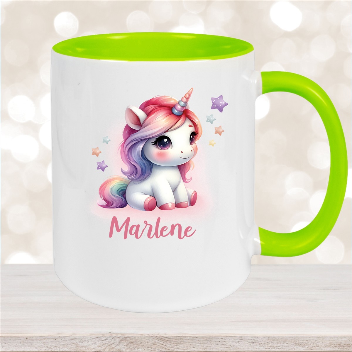 Tasse Einhorn #10 Wunschname Keramik Kinderbecher personalisiert Grün
