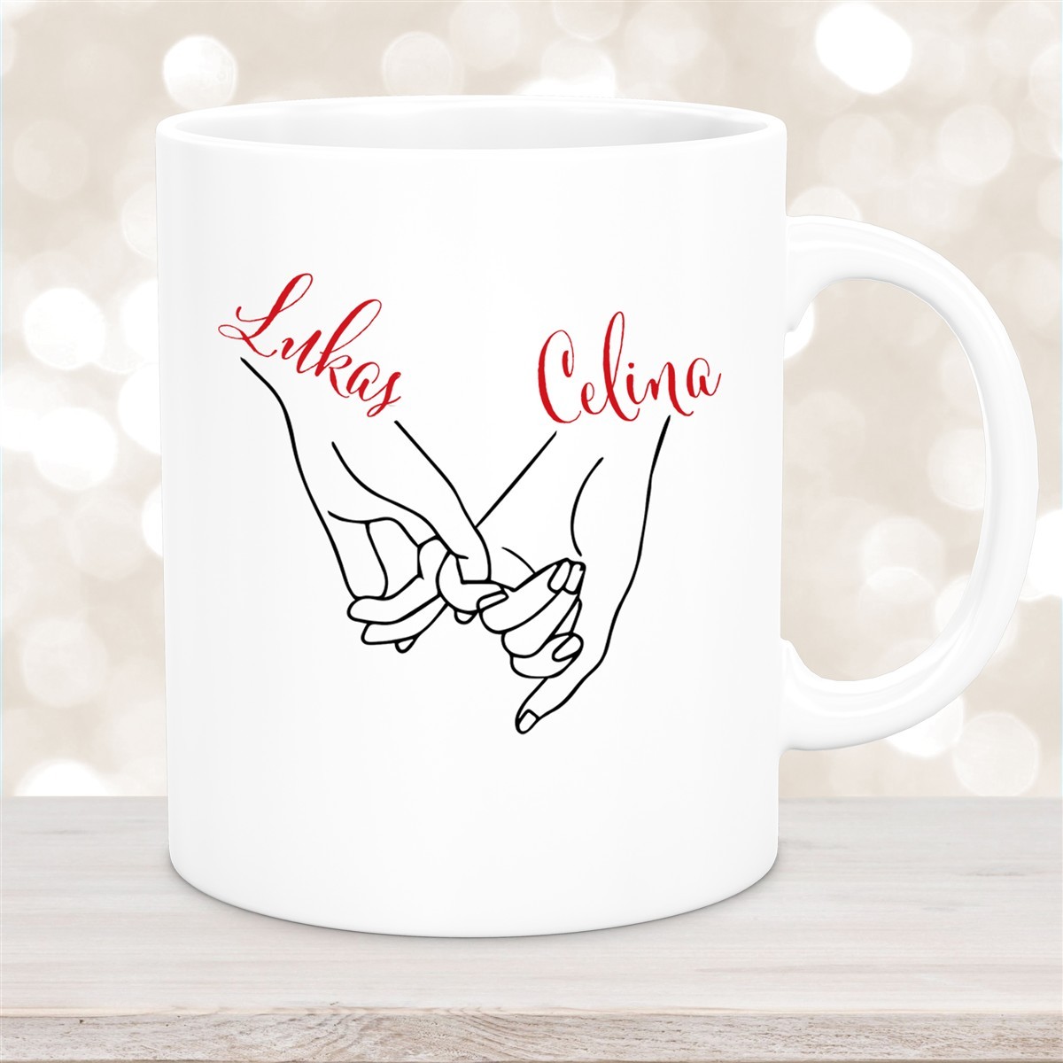 Tasse Hände Valentinstag #5 Wunschnamen Keramik personalisiert Weiß