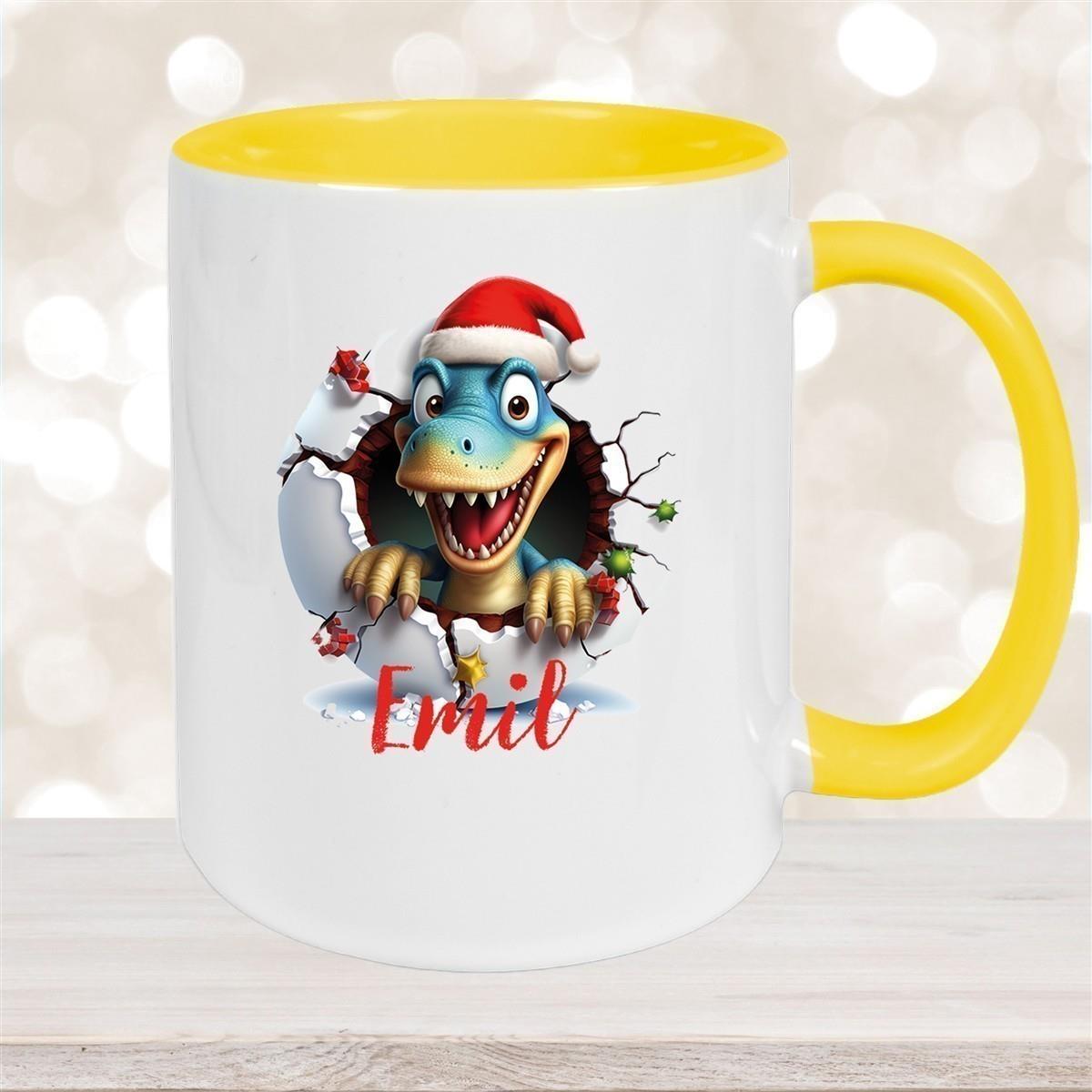 Tasse Wunschname Christmas Dino 2 Keramik Kinderbecher versch. Farben
