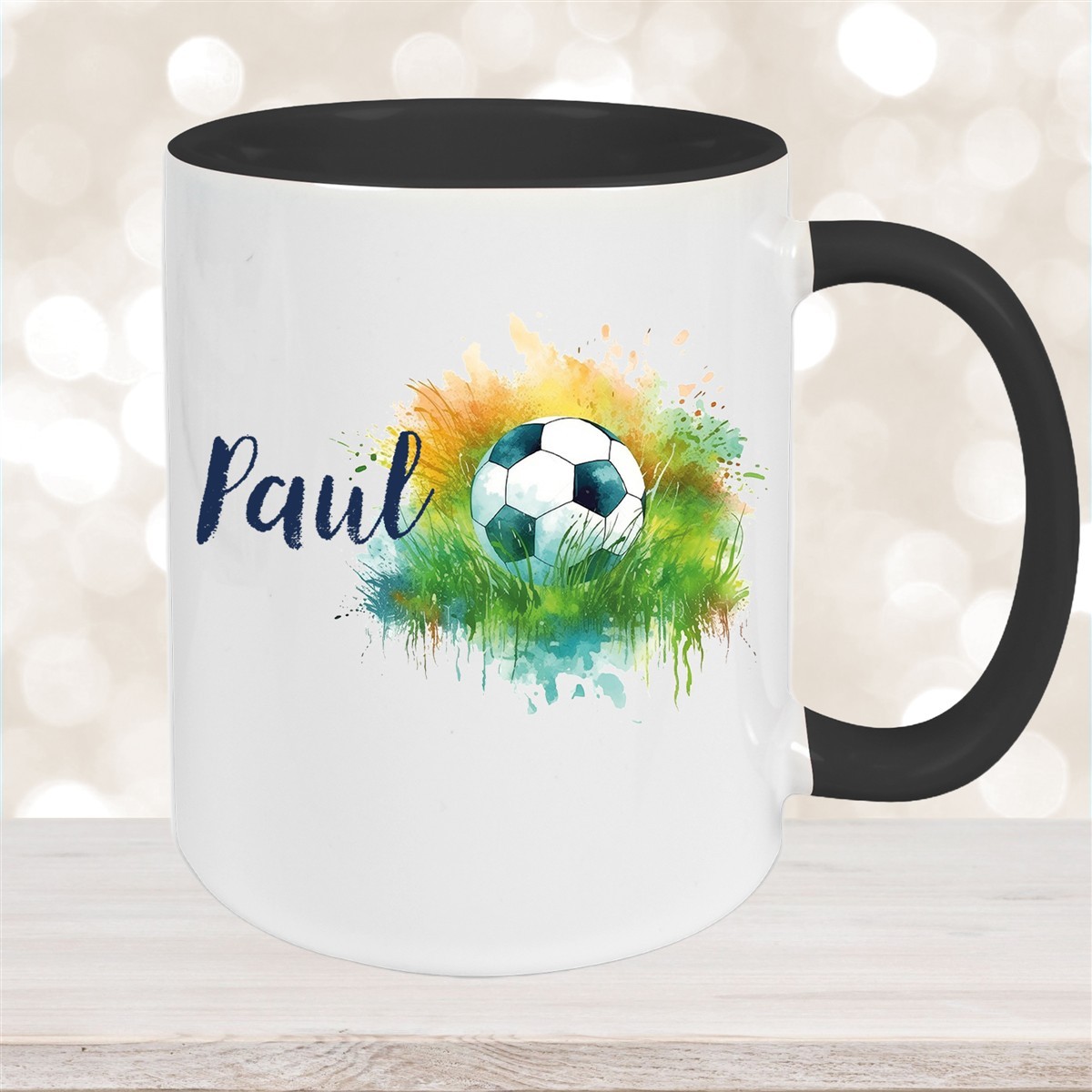 Tasse Fußball #5 Wunschname Keramik Kinderbecher personalisiert Schwarz