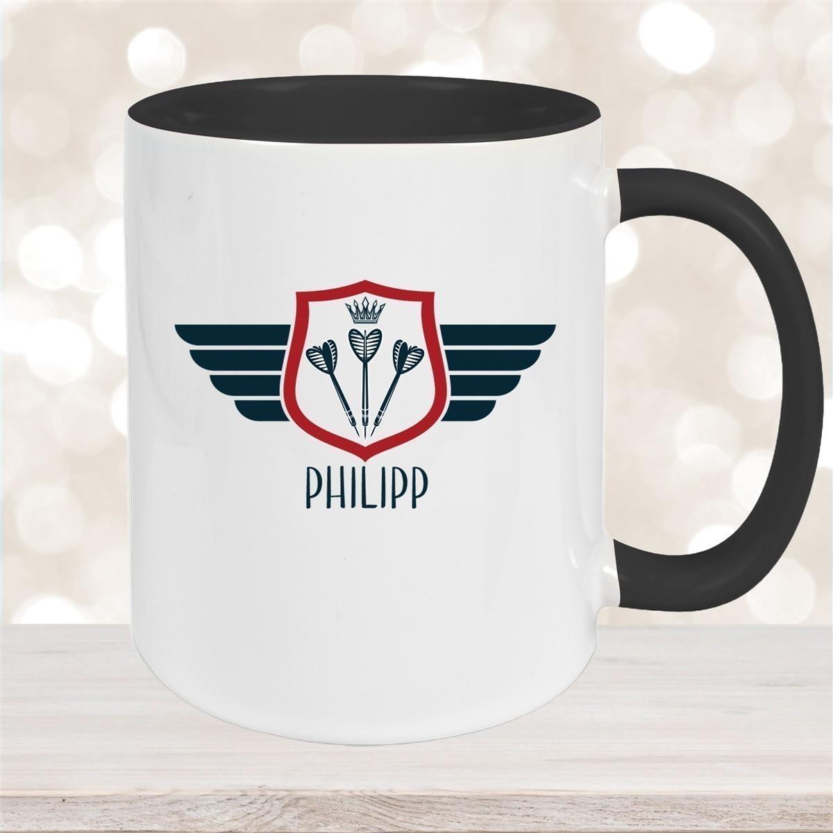 Tasse Dart 2 Wunschname Keramik Kinderbecher personalisiert versch. Farben