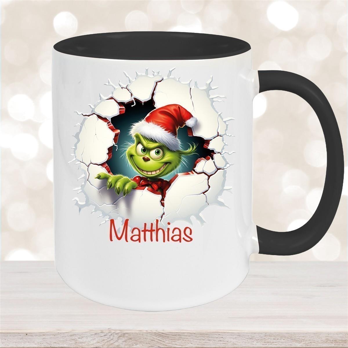 Tasse Wunschname Weihnachten Grinch 8 Keramik Kinderbecher versch. Farben