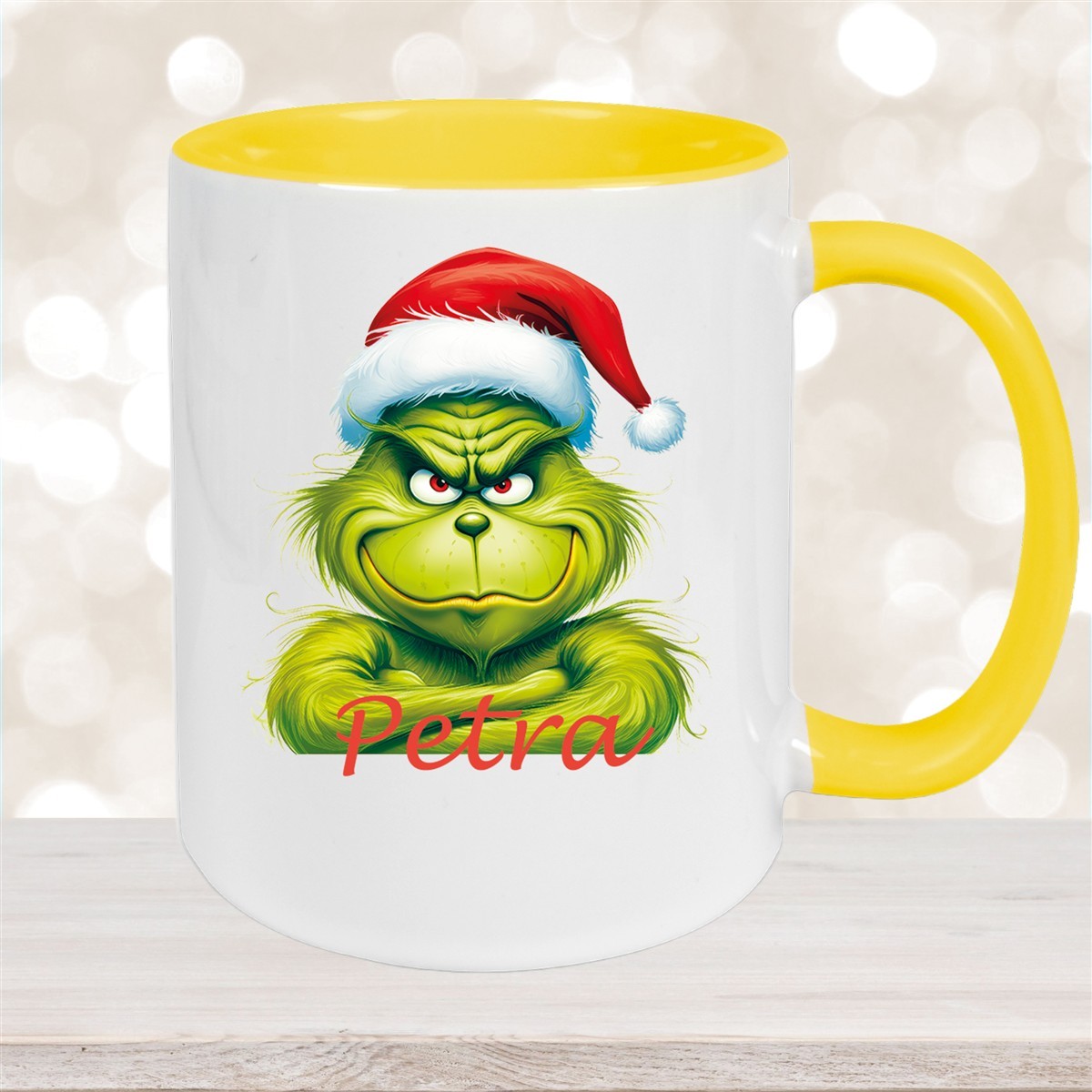Tasse Wunschname Weihnachten Grinch #2 Keramik Kinderbecher Gelb