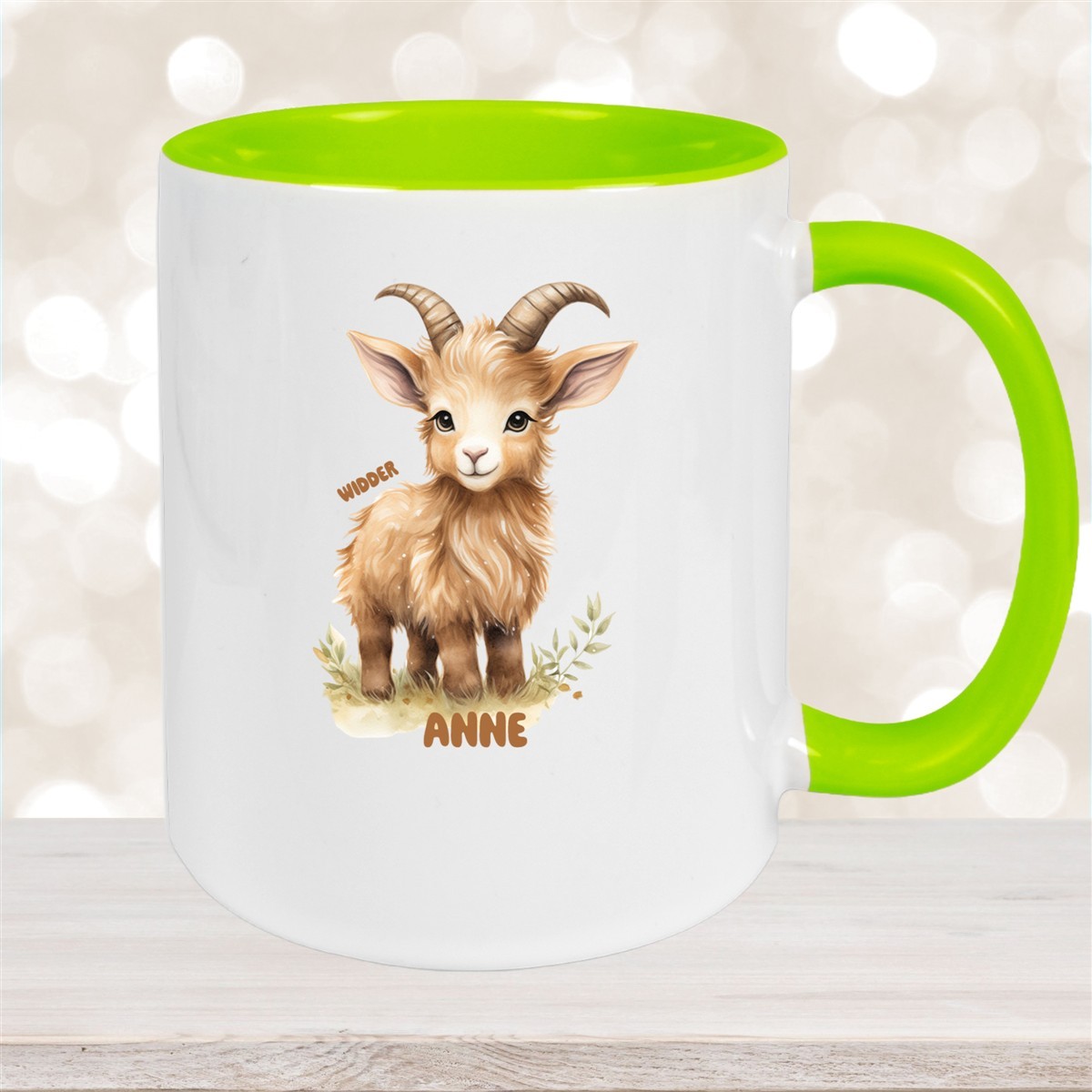 Tasse Sternzeichen Kinder Widder #1 Wunschname Keramik Kinderbecher personalisiert Grün