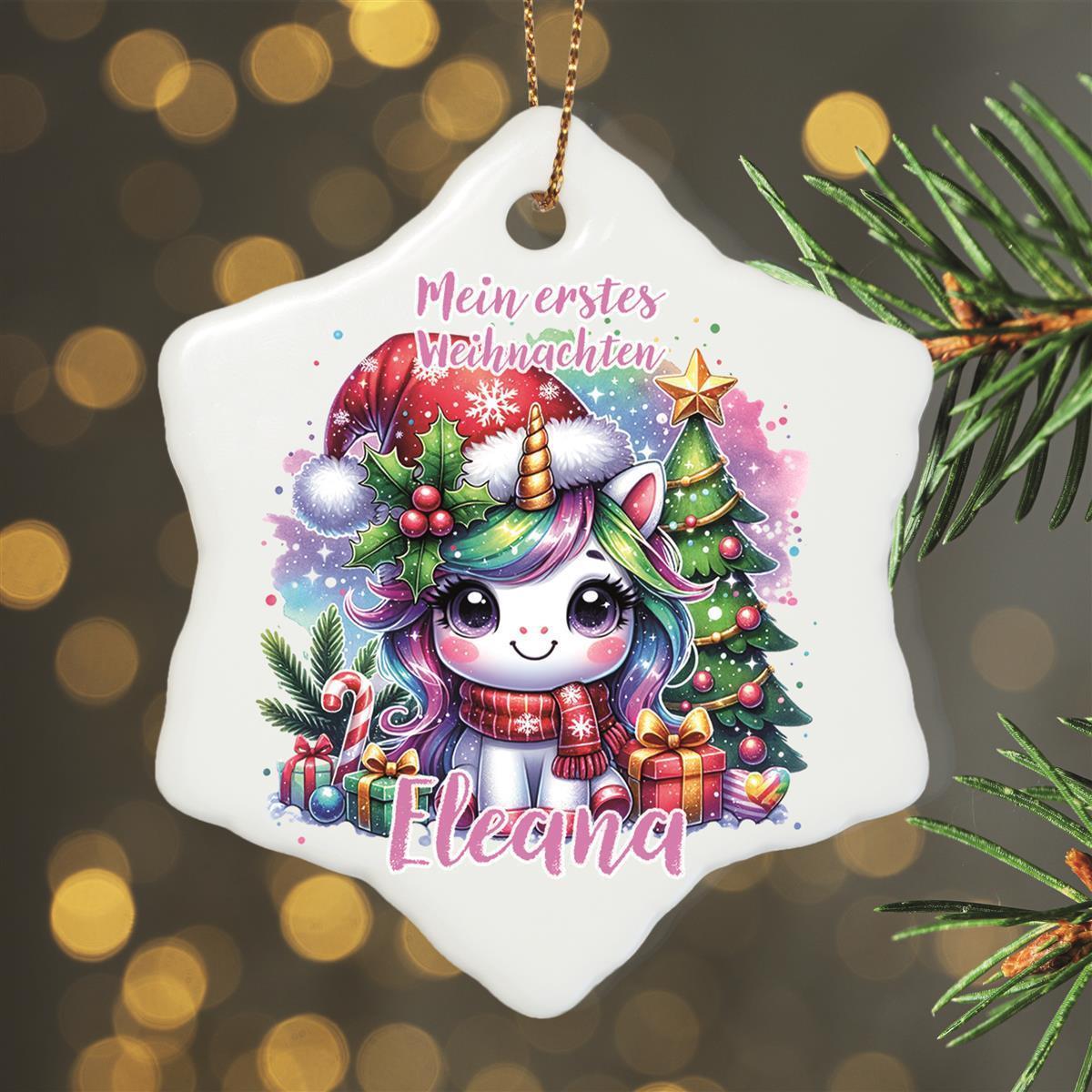 Weihnachtsanhänger personalisiert Einhorn mein erstes Weihnachten 2 Name Motiv Anhänger Keramik, Weihnachtsschmuck, Weihnachtskugel, Christbaumschmuck versch. Formen