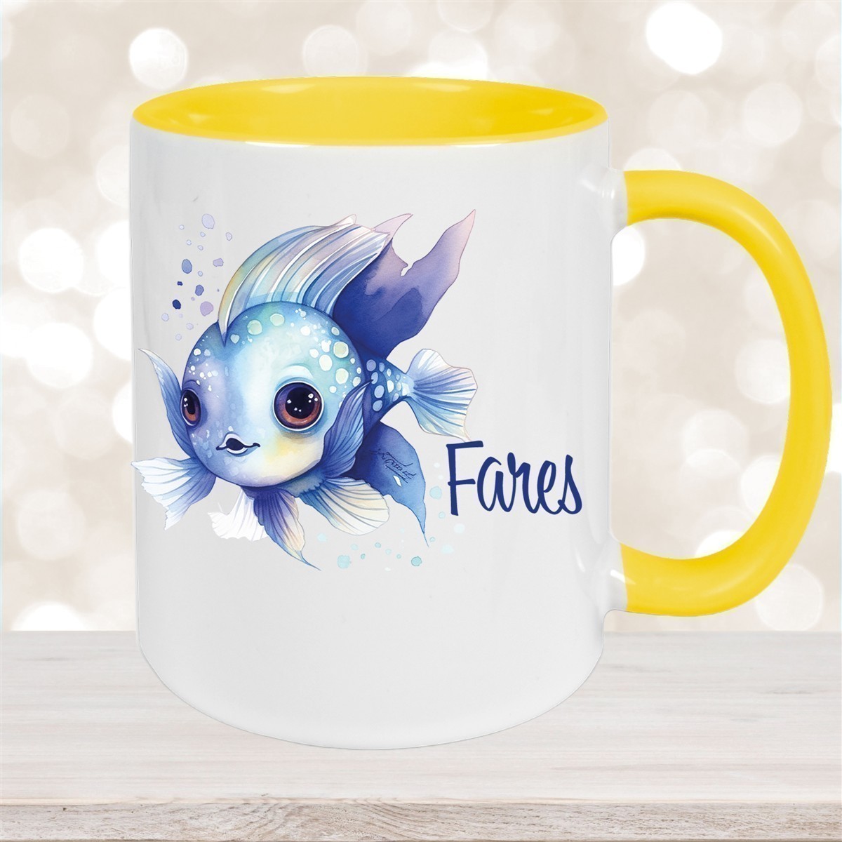 Tasse Wunschname Meerestiere-Fisch #2 Keramik Kinderbecher versch. Farben