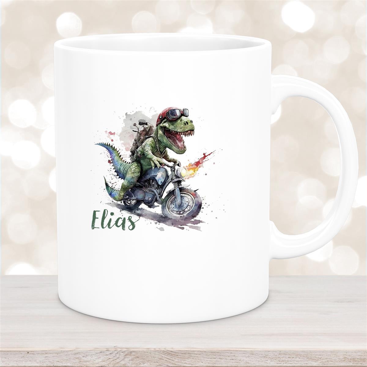 Tasse Dino #5 Wunschname Keramik Kinderbecher Personalisiert Weiß