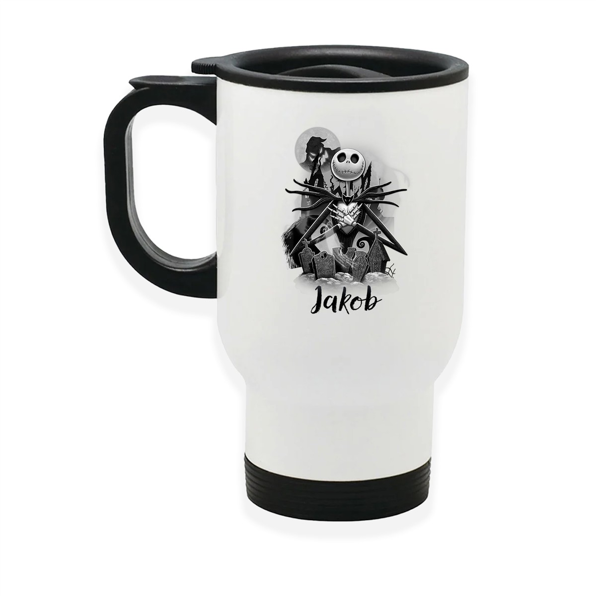 Edelstahl-Thermobecher mit Deckel Weihnachten Nightmare before Christmas 4 personalisiert weiß