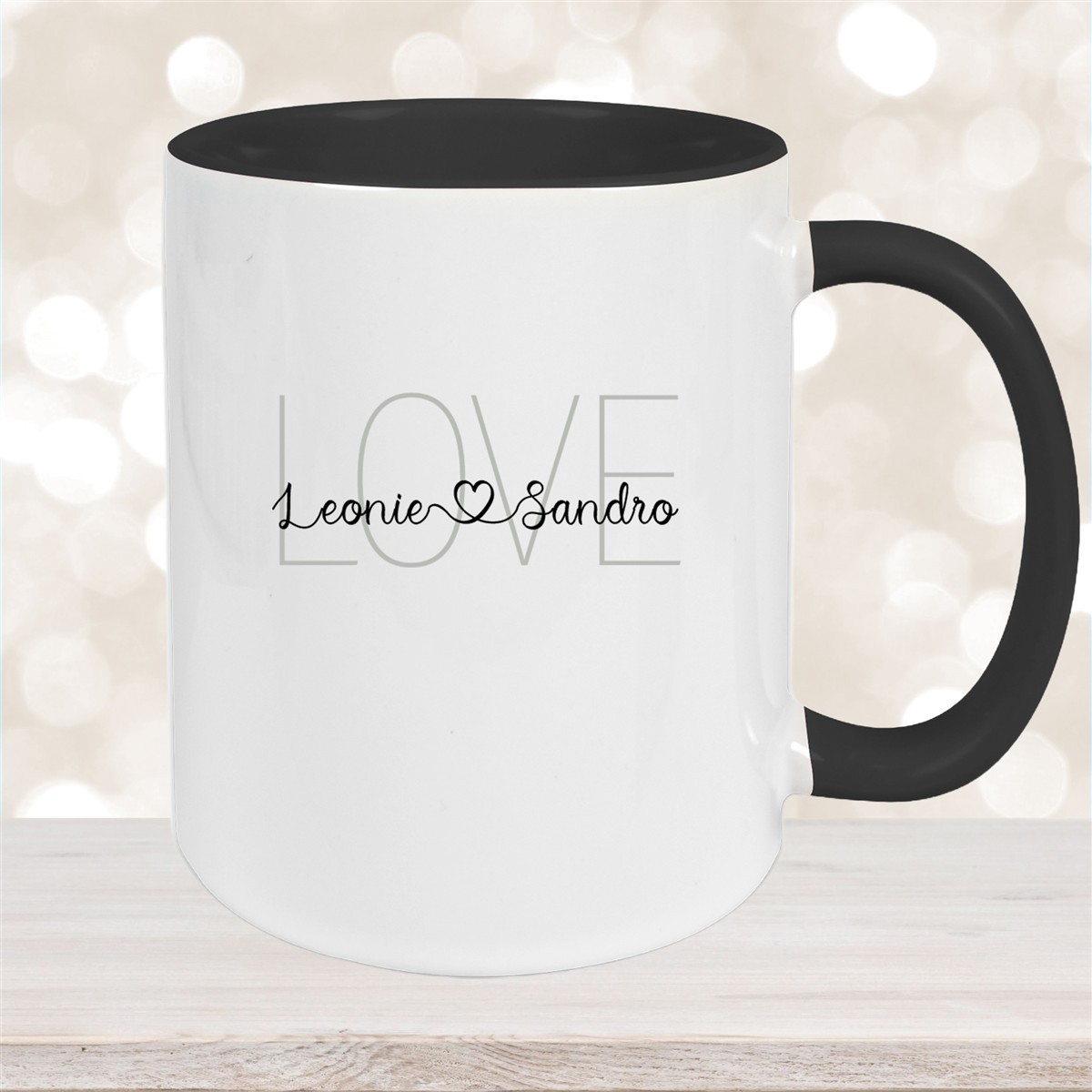 Tasse Liebe - Spruch "LOVE" Valentinstag Wunschnamen Keramik personalisiert versch. Farben Schwarz