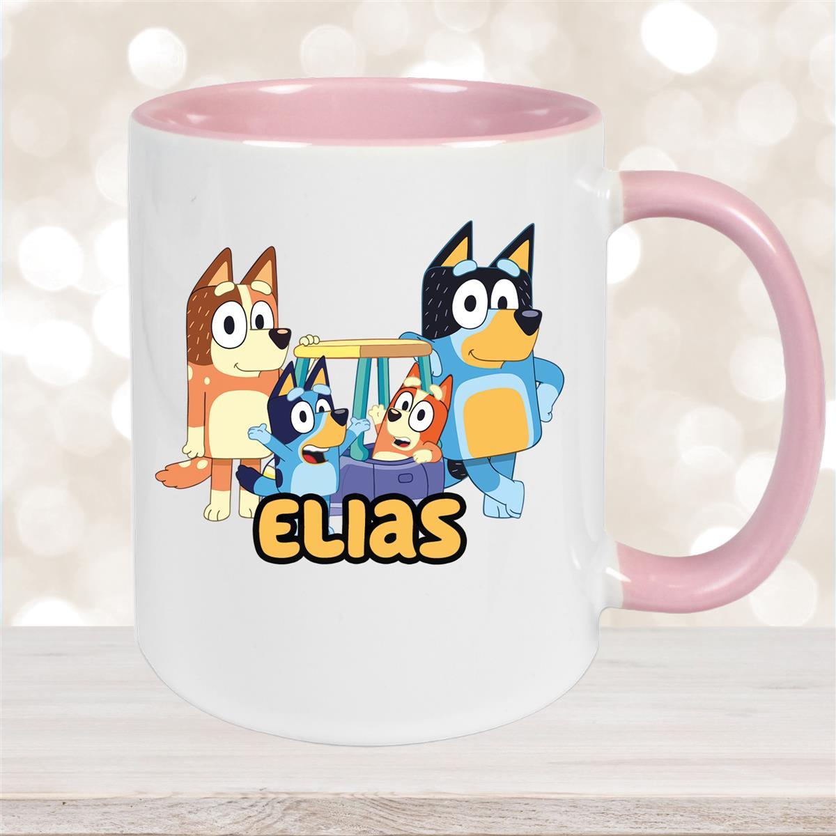 Tasse Bluey #2 Wunschname Keramik Kinderbecher personalisiert Altrosa