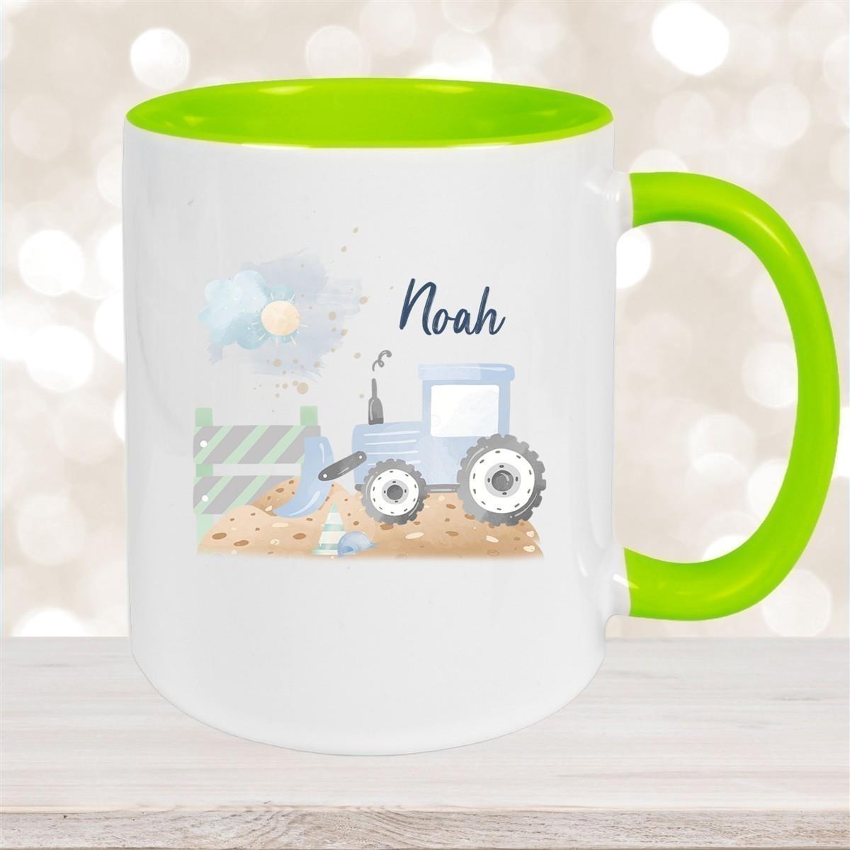 Tasse Wunschname Baustelle Traktor 1 Keramik Kinderbecher versch. Farben