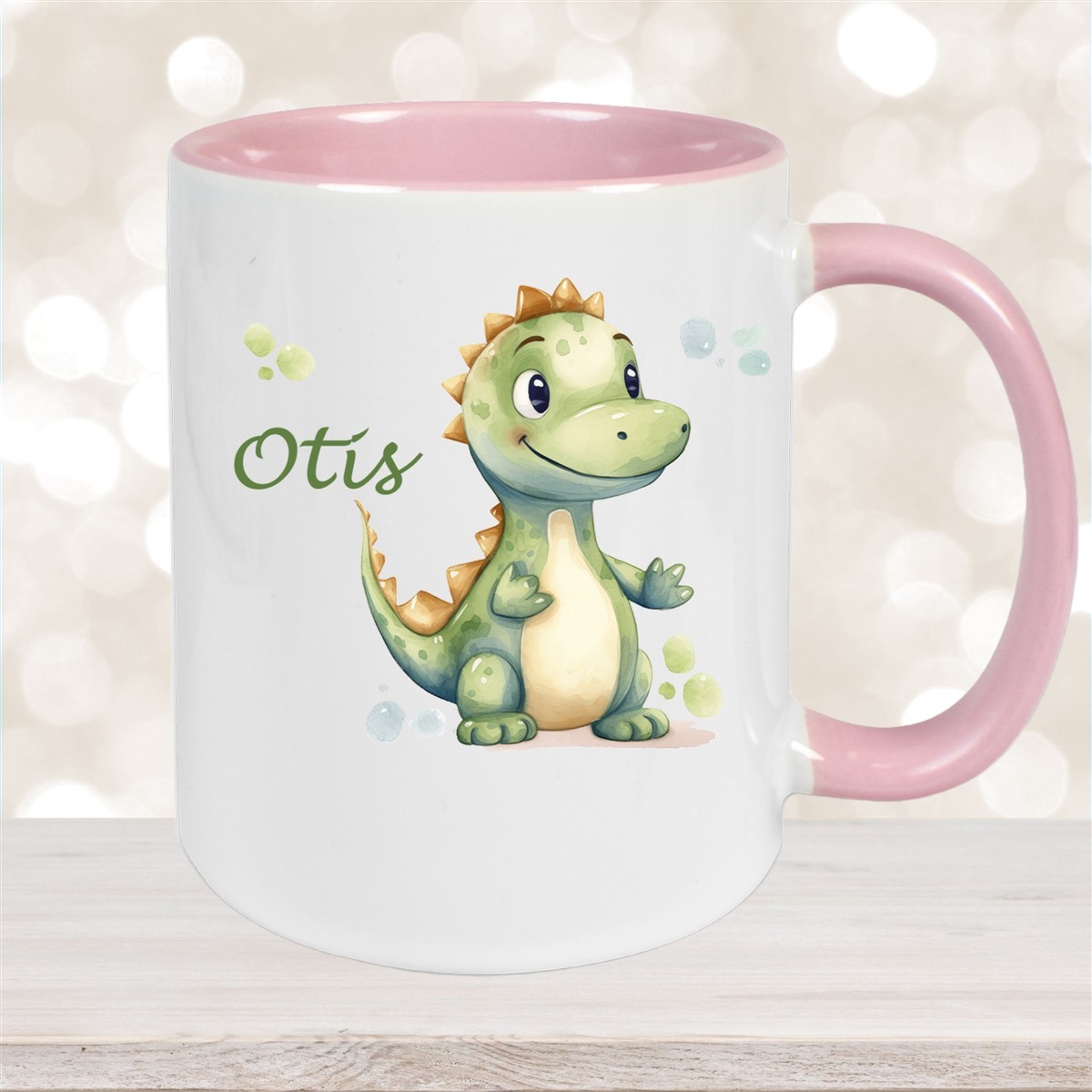Tasse Wunschname Dino # 1 Keramik Kinderbecher Altrosa