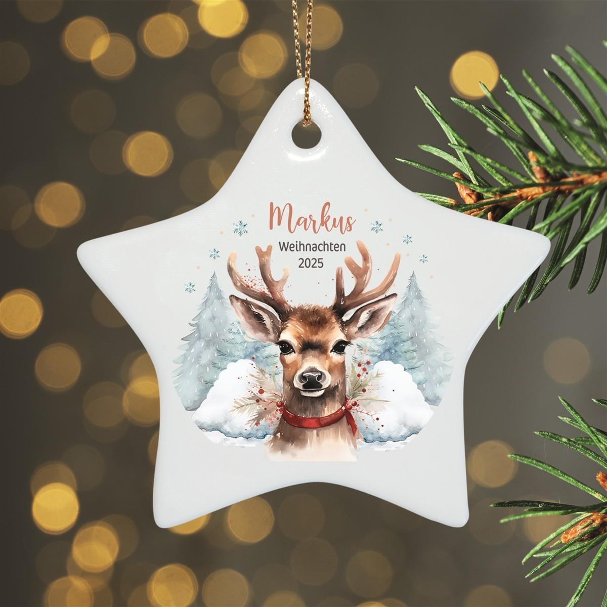 Weihnachtsanhänger personalisiert Rentier Papa 1 Name Motiv Anhänger Keramik, Weihnachtsschmuck, Weihnachtskugel, Christbaumschmuck versch. Formen