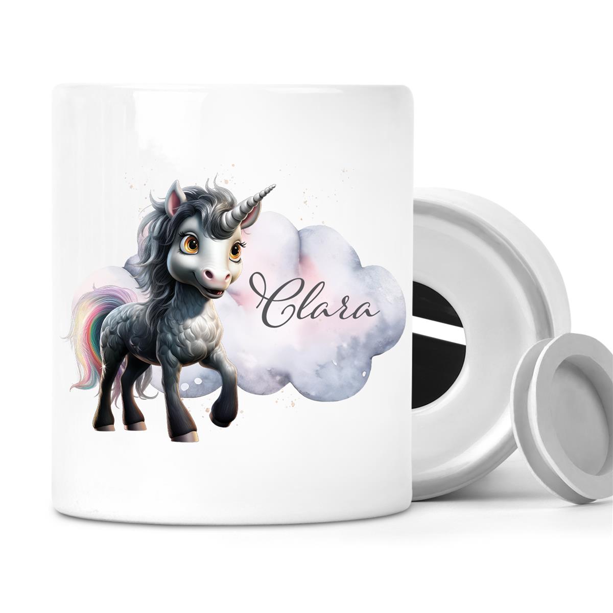 Spardose mit Wunschname Einhorn 7 personalisiert