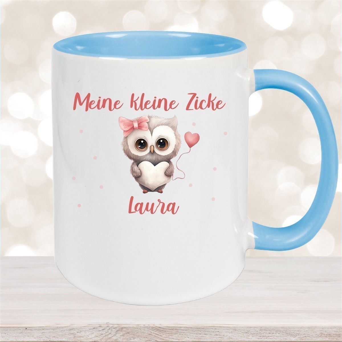 Tasse Liebe - Eule Valentinstag Wunschnamen Keramik personalisiert versch. Farben