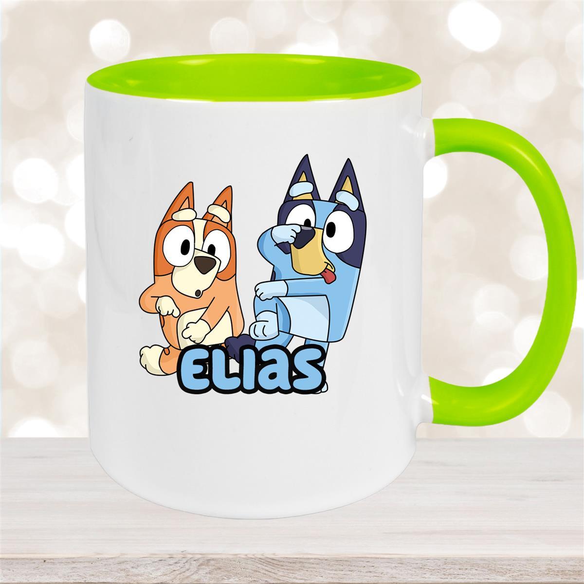 Tasse Bluey #3 Wunschname Keramik Kinderbecher personalisiert Grün