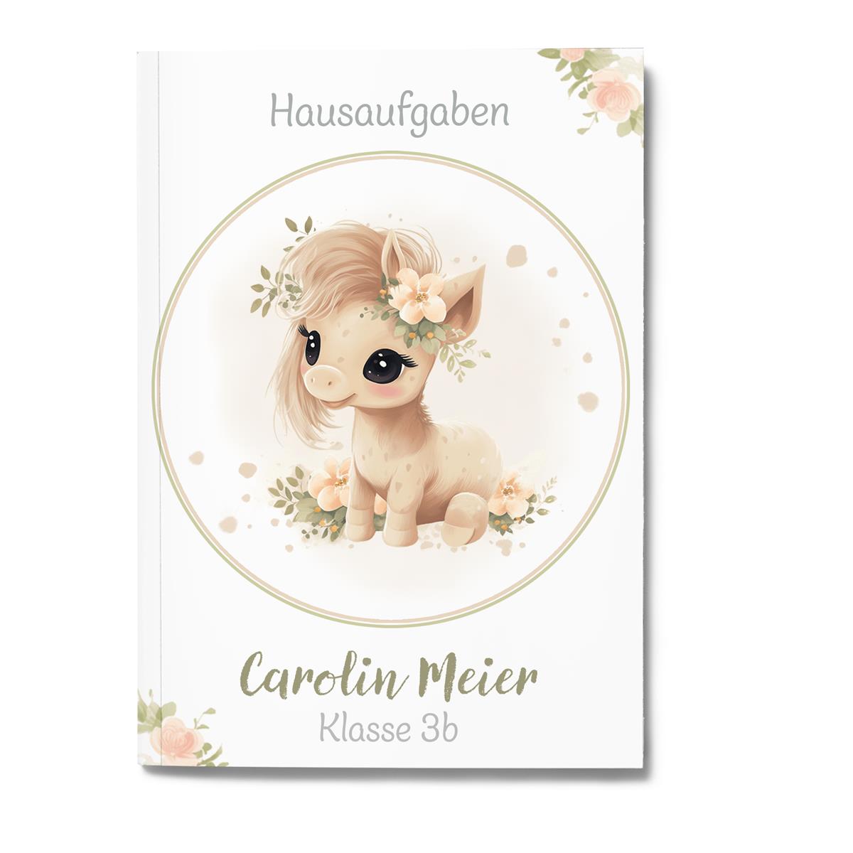 Hausaufgabenheft Pferd #5  DIN A5 - 48 Blatt mit Name und Klasse