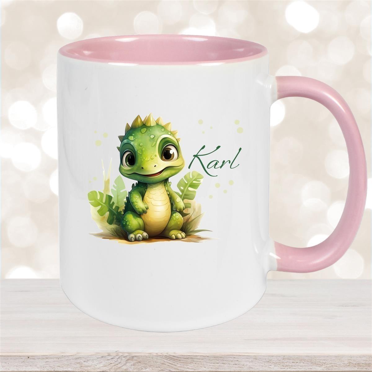 Tasse Dino 16 Wunschname Keramik Kinderbecher Personalisiert versch. Farben