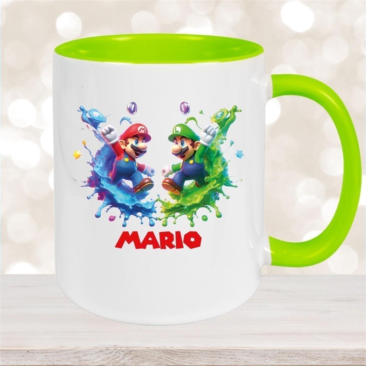 Tasse Wunschname Super-Mario 7 Keramik Kinderbecher personalisiert versch. Farben