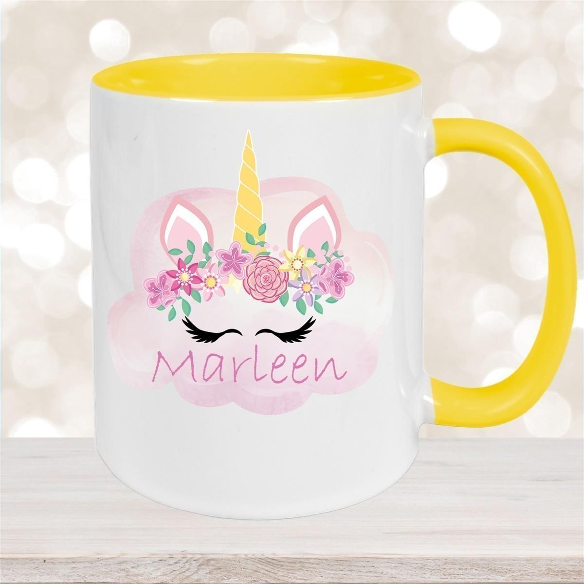 Tasse Einhorn 5 Wunschname Keramik Kinderbecher personalisiert versch. Farben