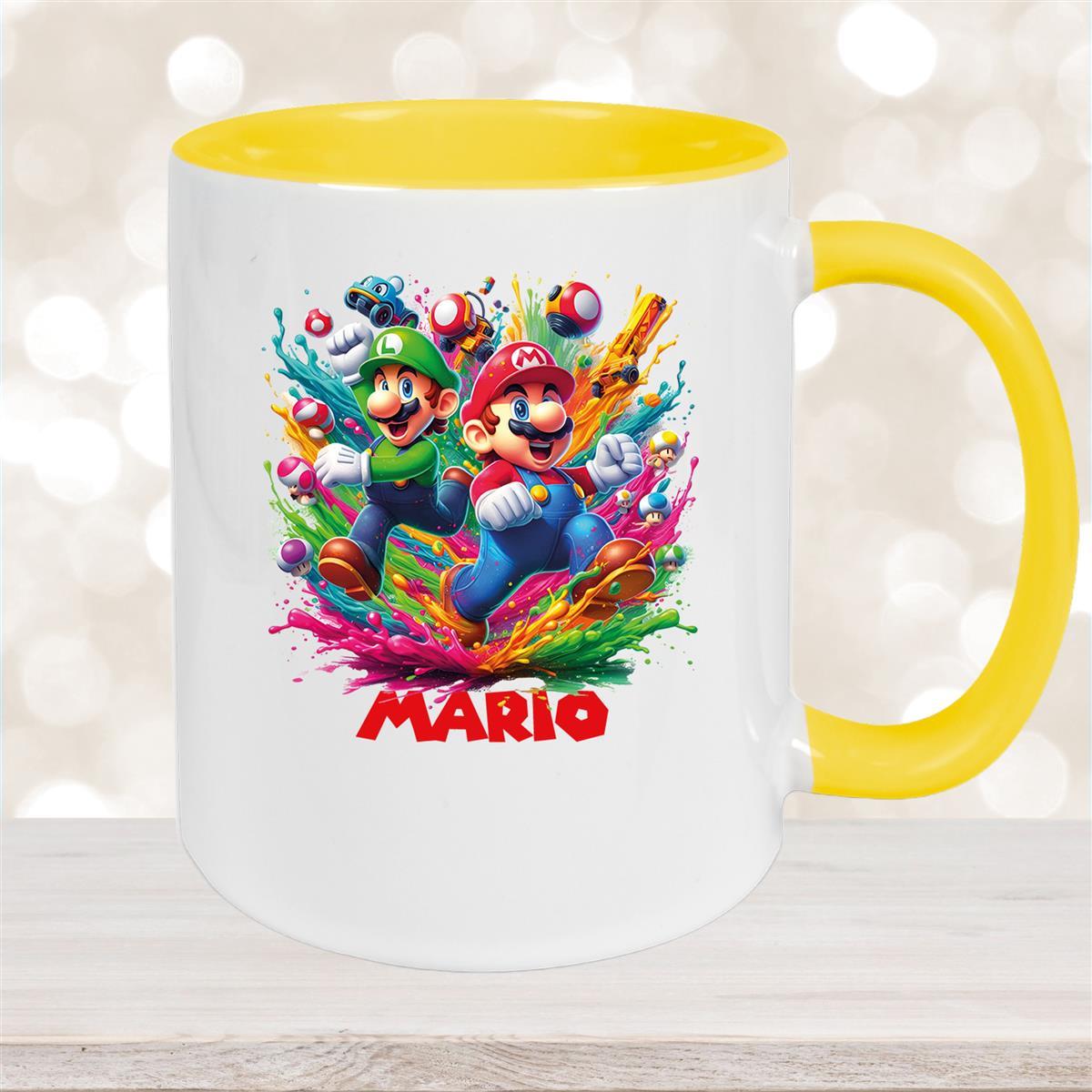 Tasse Wunschname Super-Mario #6 Keramik Kinderbecher personalisiert Gelb