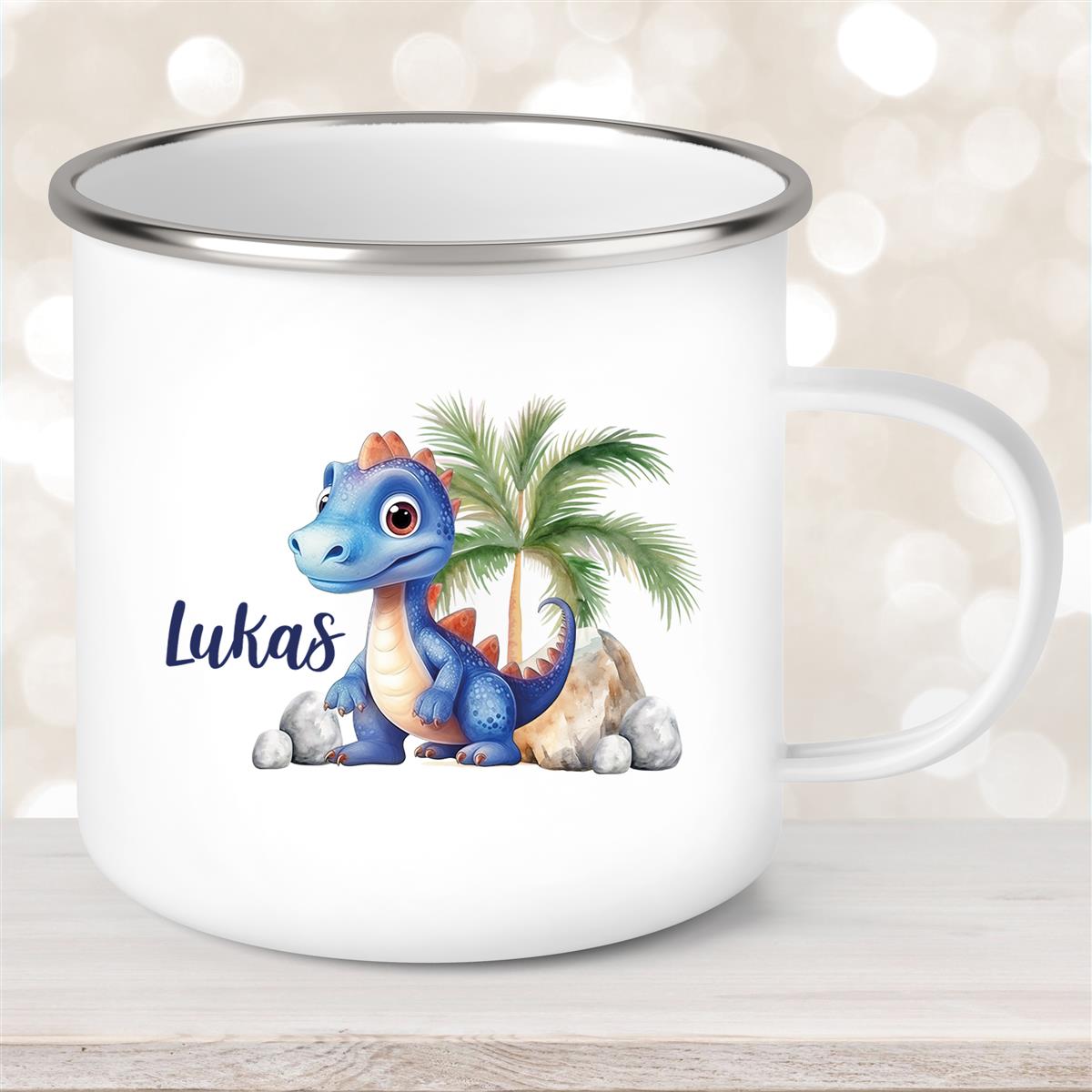 Tasse Wunschname Dino #8 Emaille Kinderbecher
