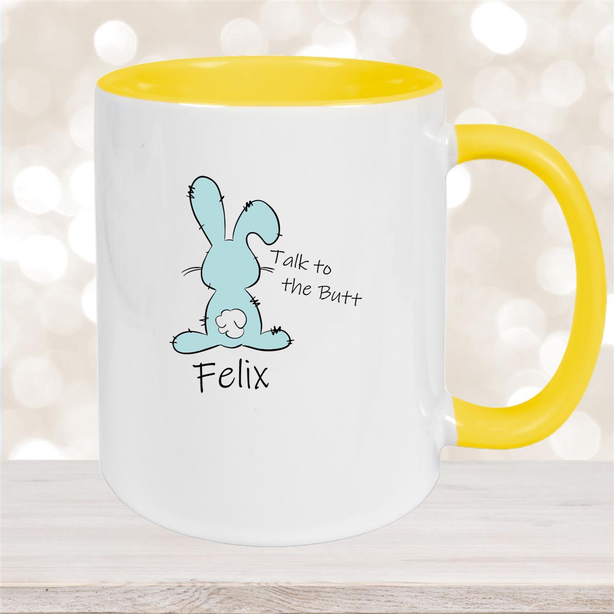 Tasse Ostern - Hase Talk to the Butt #2 Wunschnamen Keramik personalisiert Gelb