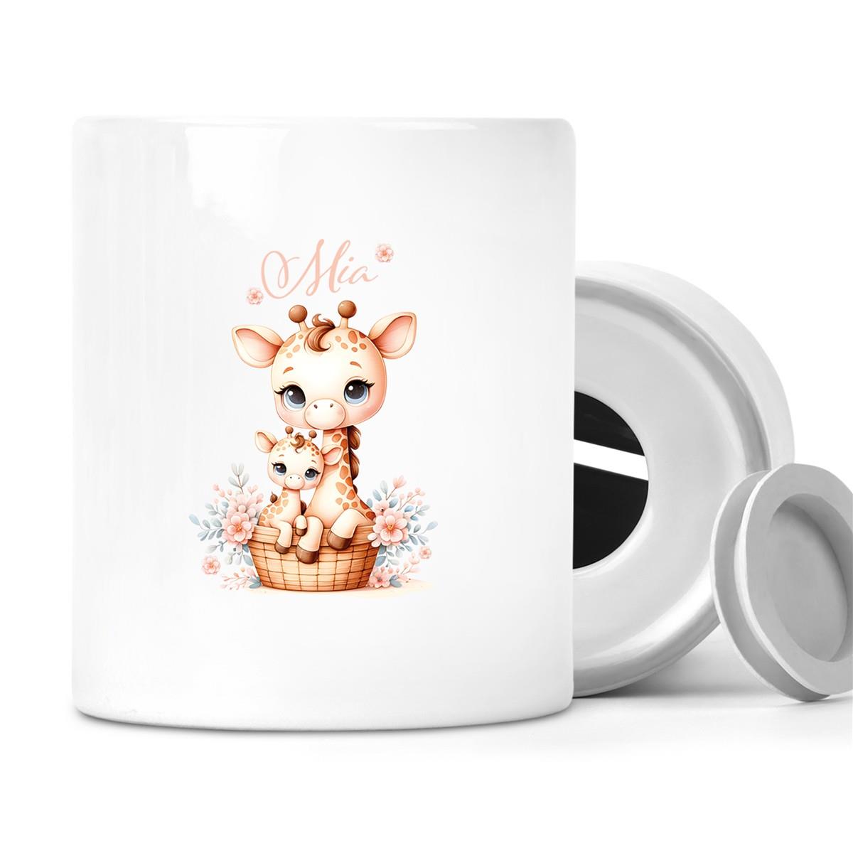 Spardose mit Wunschname Giraffe 2 personalisiert