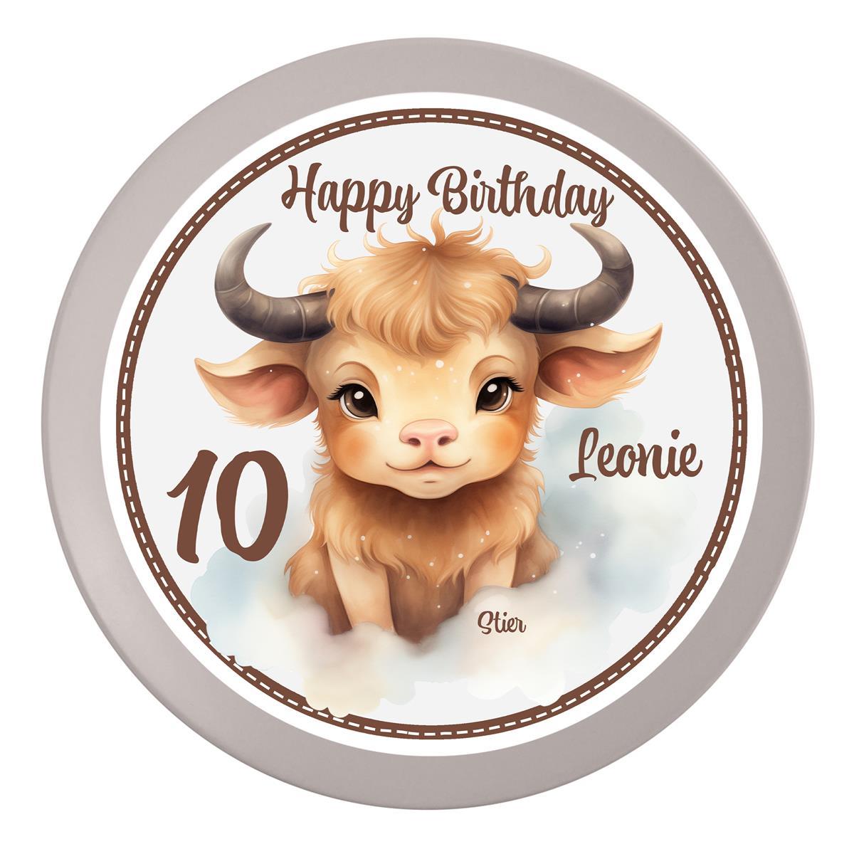 Tortenaufleger Geburtstag Sternzeichen Stier 1 Name & Zahl (20cm) Fondant Papier
