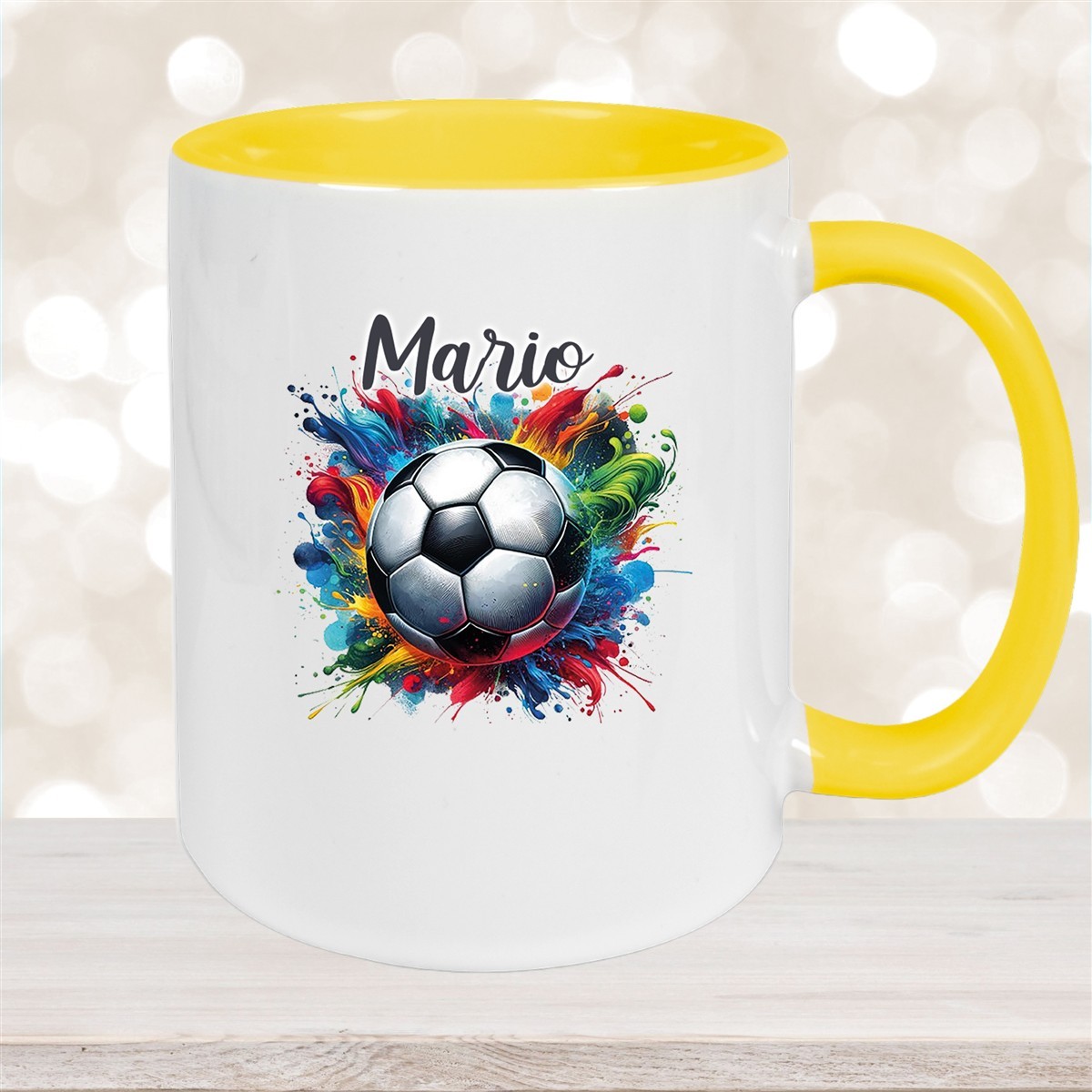 Tasse Wunschname Fußball #12 Personalisiert Keramik Kinderbecher Gelb