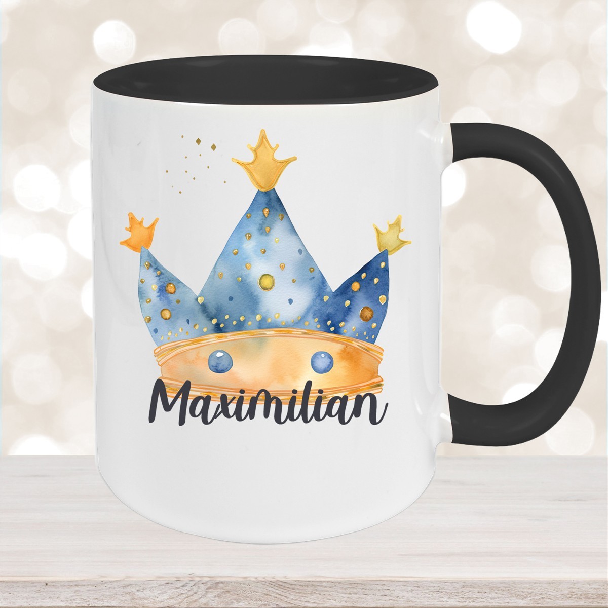 Tasse Prinz Krone #1 Wunschname Keramik Kinderbecher personalisiert Schwarz