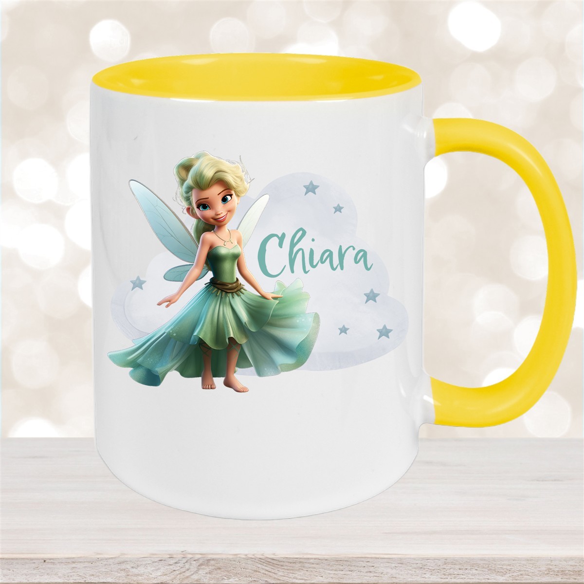 Tasse Fee #5 Wunschname Keramik Kinderbecher personalisiert Gelb