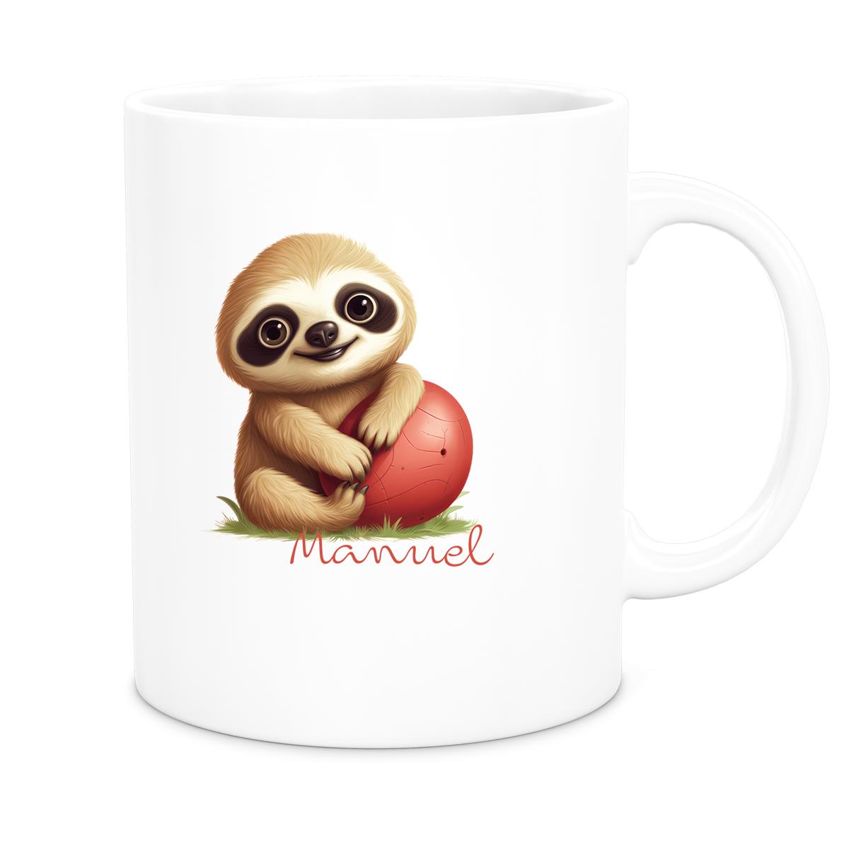 Tasse Wunschname Faultier-Ball Keramik Kinderbecher Personalisiert versch. Farben