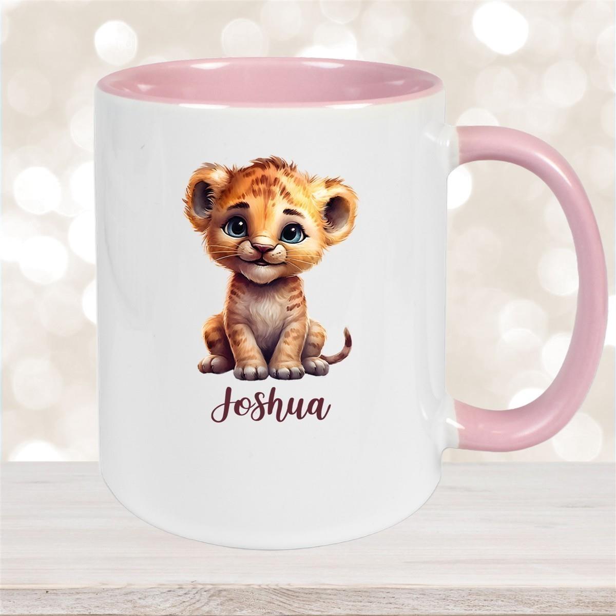 Tasse Wunschname Löwe 2 Keramik Kinderbecher versch. Farben