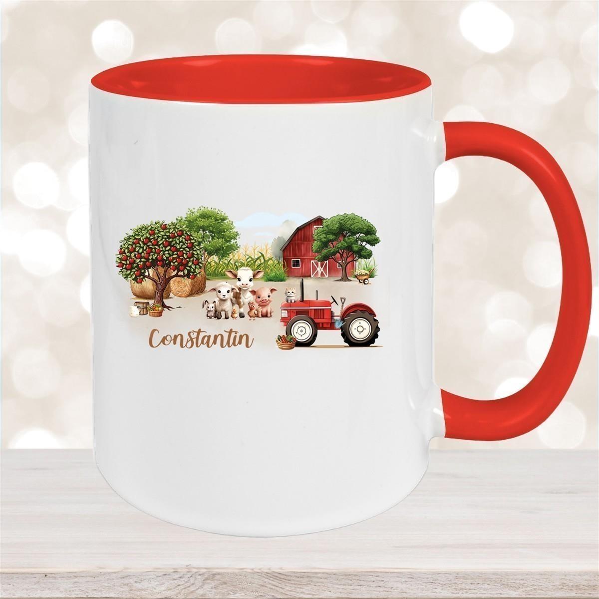 Tasse Wunschname Bauernhof 1 Keramik Kinderbecher personalisiert versch. Farben