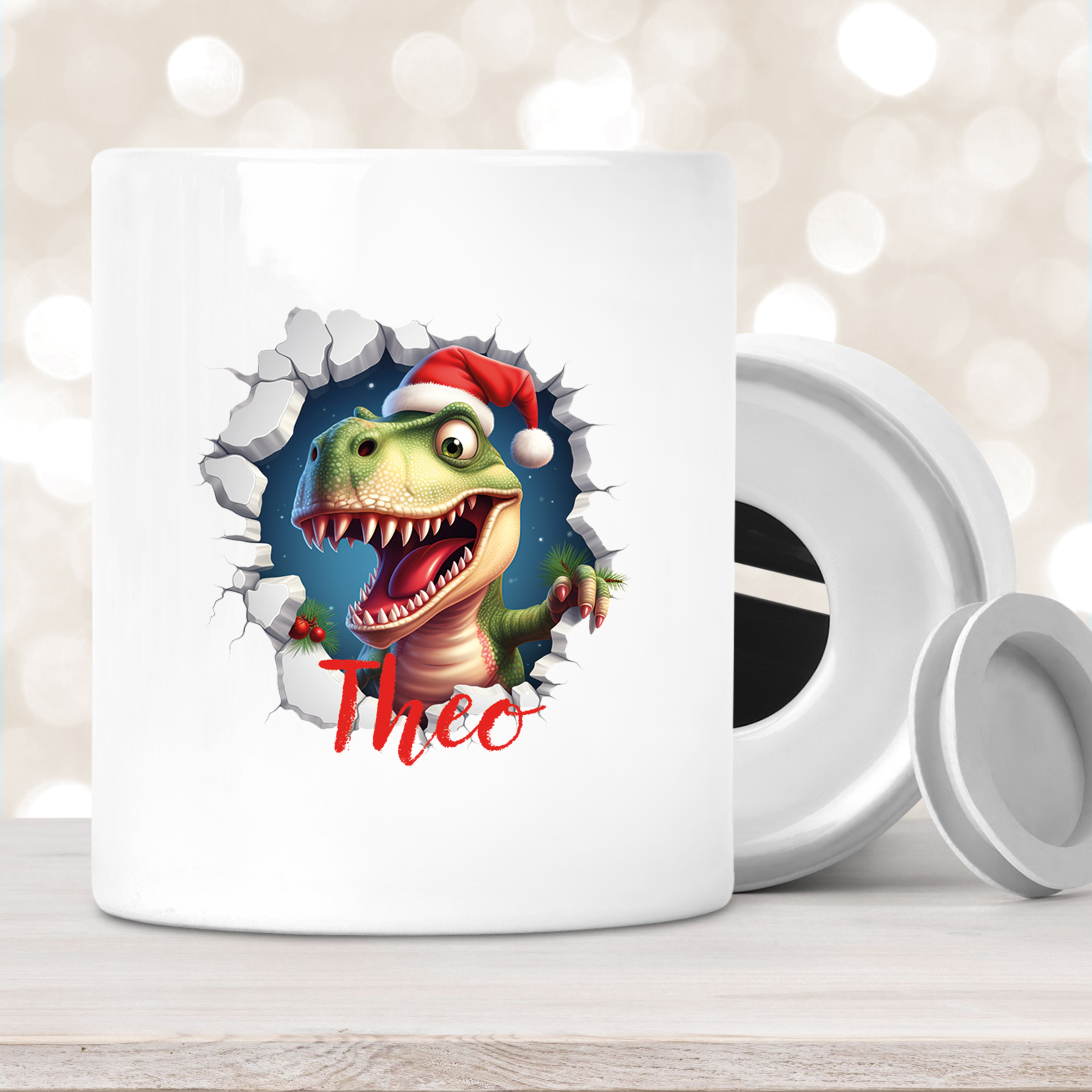 Spardose mit Wunschname Weihnachten Dino #1 Personalisiert