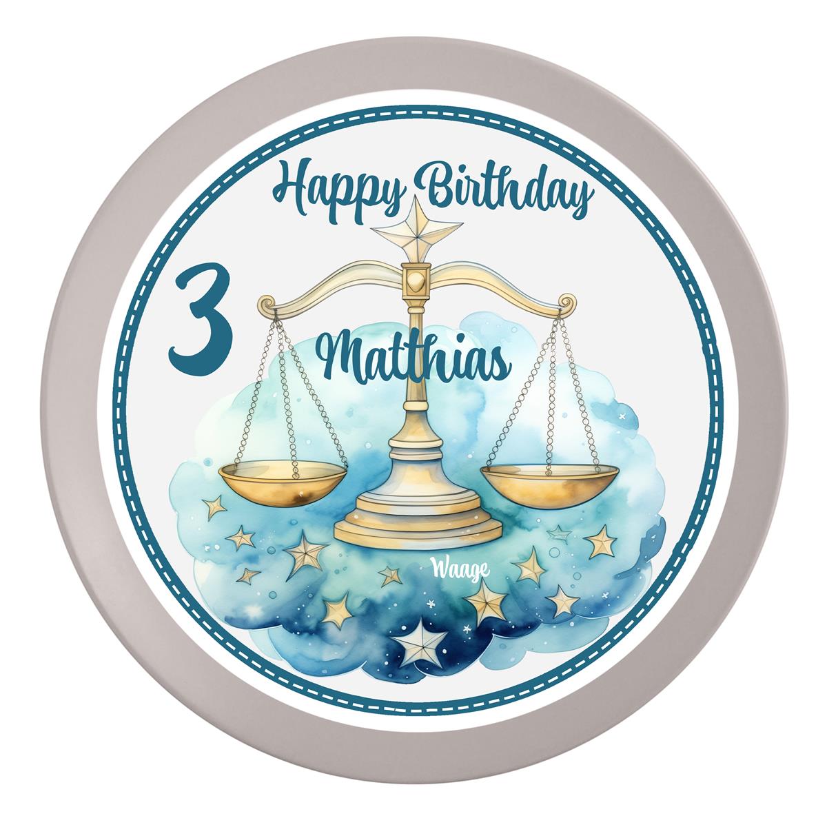 Tortenaufleger Geburtstag Sternzeichen Waage #1 Name & Zahl (20cm) Fondant Papier