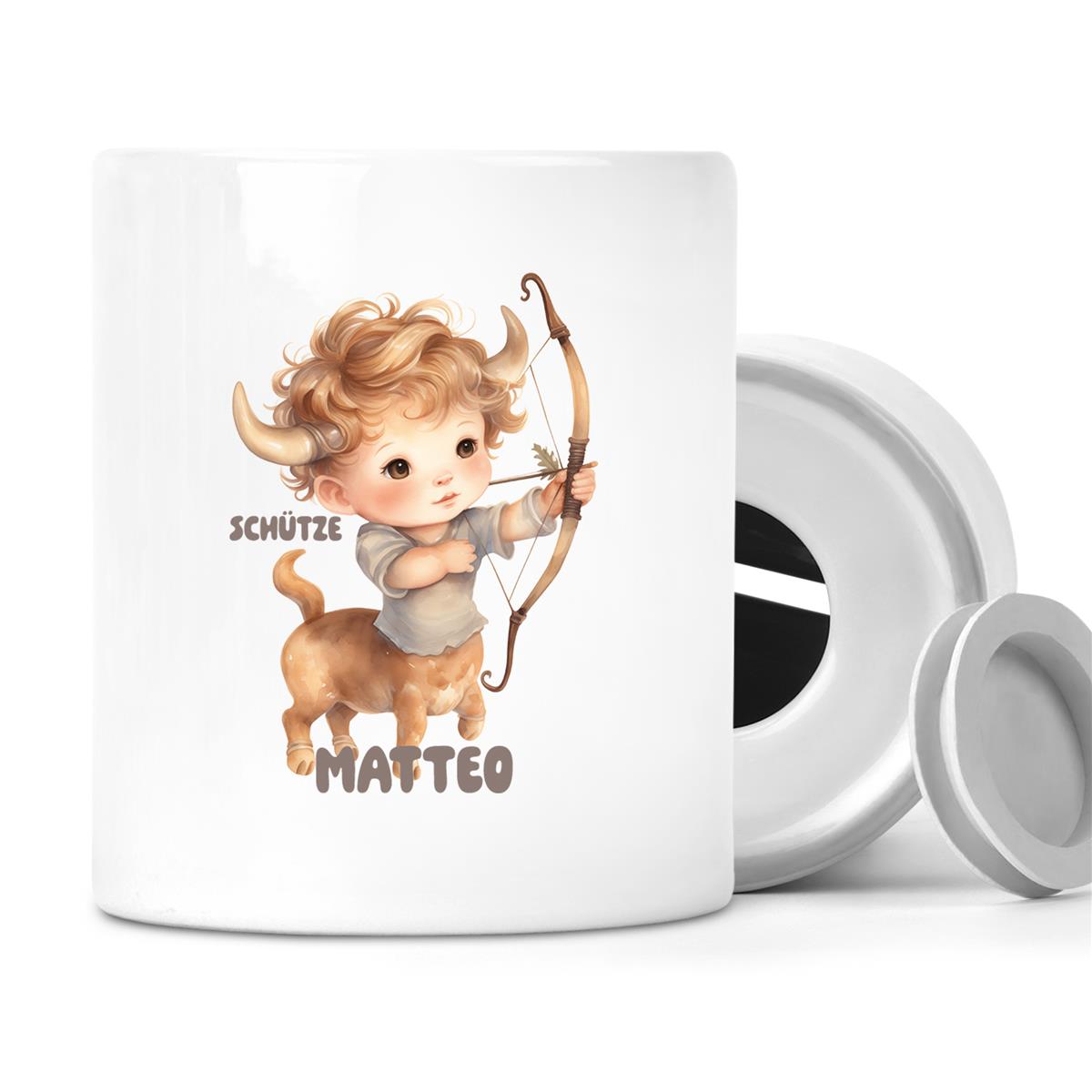 Spardose mit Wunschname Sternzeichen Schütze 1 personalisiert