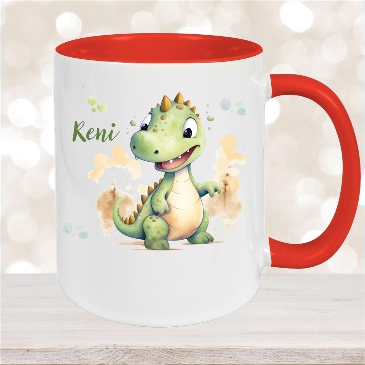 Tasse Wunschname Dino 3 Keramik Kinderbecher versch. Farben